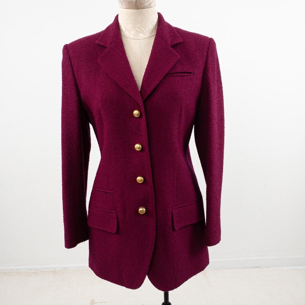 Vintage 80s Jacket S/M Petite Wool Boucle Coat Red Purple